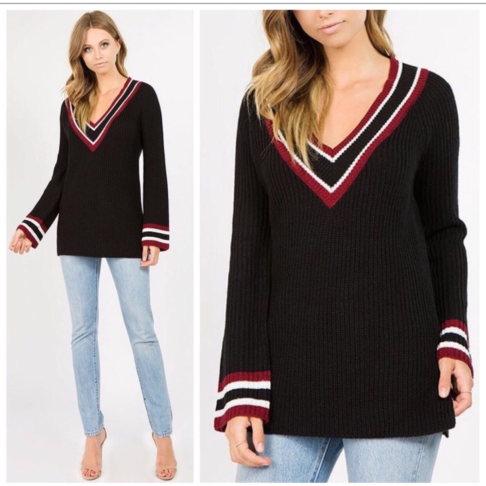 SABRINA BLACK/ BURGUNDY CABLE KNIT SWEATER